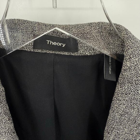 Theory Sedeia Gray Linen Crepe Vest Womens Size 2  Open Front Black White Boucle - Picture 7 of 8